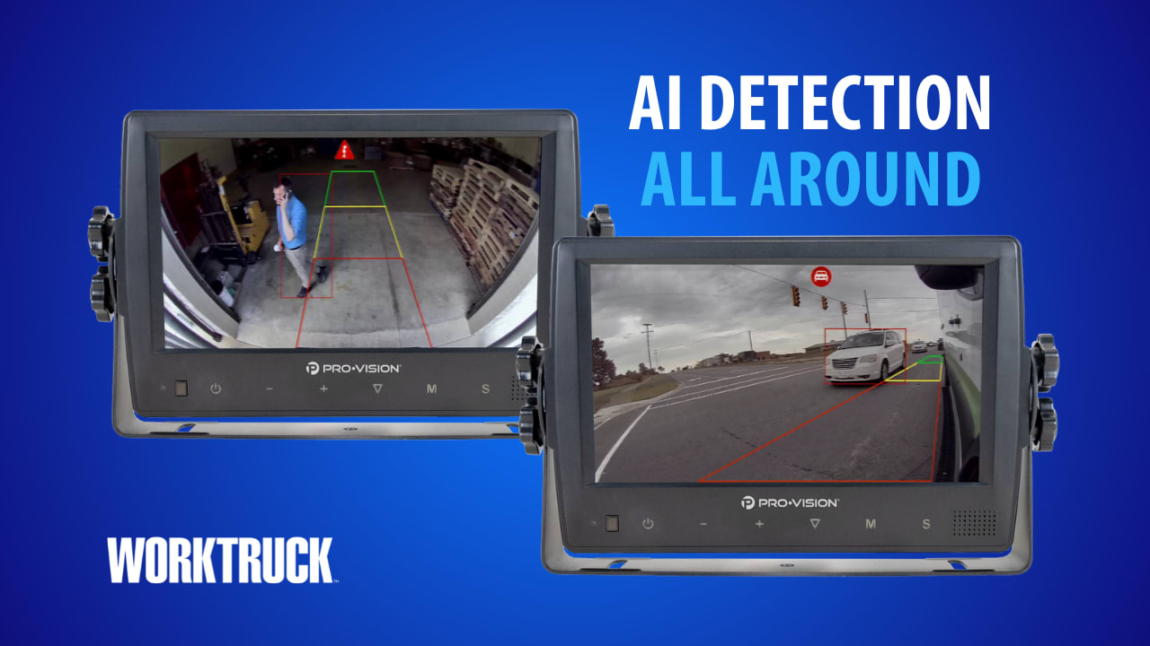 AI-powered object highlighting in panoramic view monitor system red yellow hazard detection