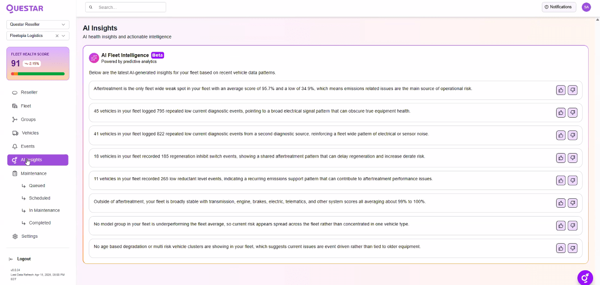 Beyond Predictive: Questar Adds AI-Driven Repair Recommendations to Fleet Maintenance